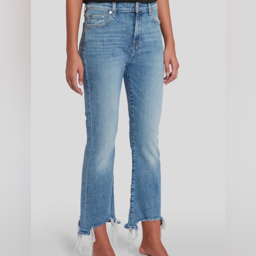 7 For All Mankind High Waist Slim Kick With Long Side Hem And Destroy Size 24